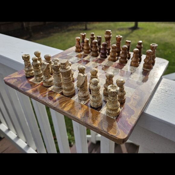 Marble chess set with storage stone chess set handmade chess 12 in chess board - Picture 3 of 15